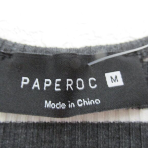 Paperoc Sleeveless Crop Top Belly Shirt Womens Medium Gray Striped Pullover Top‎ - Picture 2 of 4